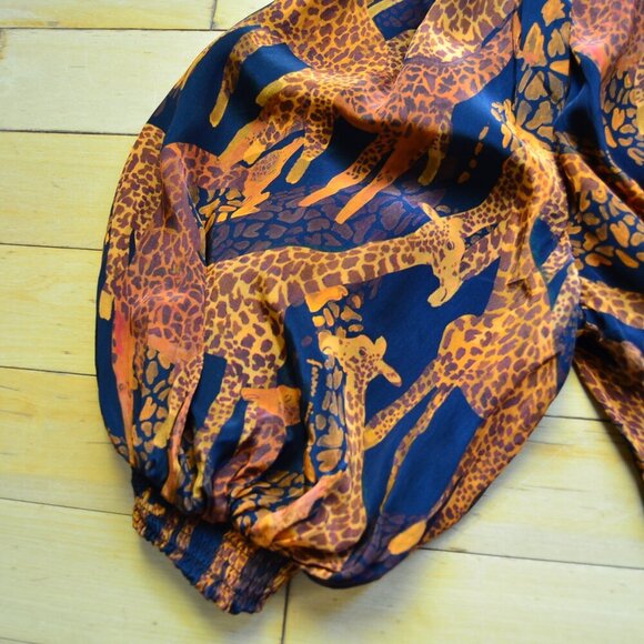 Farm Rio Black Giraffes Puff Sleeve Blouse Size XS - Picture 13 of 14